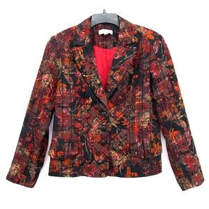 Coldwater Creek Blazer Women's Size 8  Red Floral Lined 3 Button